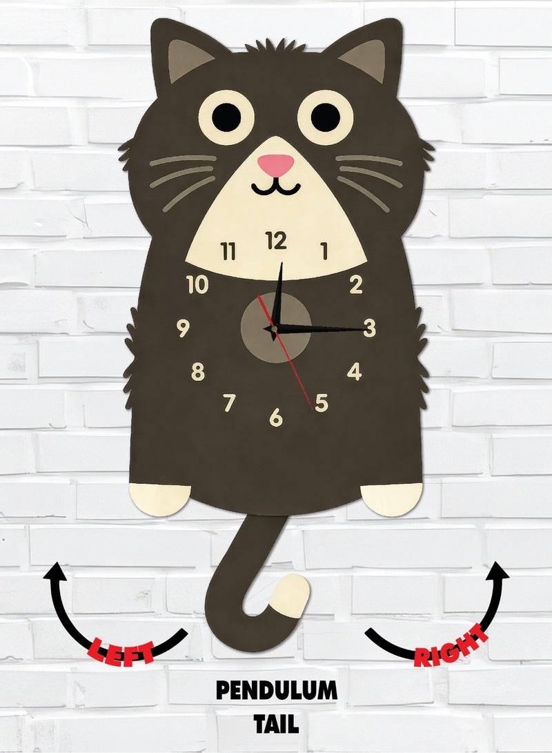 A wall clock with a moving pendulum in the shape of a cat, combining modern design and bright colors, with a silent movement and excellent quality, adds an attractive decorative touch to any space. - Image 1